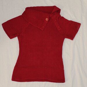 The Limited Short, Raglan Style Sleeve, Red, Button Folded Collar/Cowl Sweater